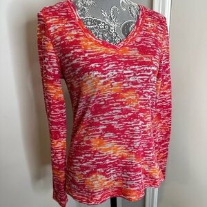 Energie Orange Pink Waffle Print Longsleeve Top. Yoga. Stretch. Soft. Comfy. XL.